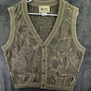 COOGI Naturals Sweater Vest Sleeveless Green Knit Geometric Cardigan Cotton L